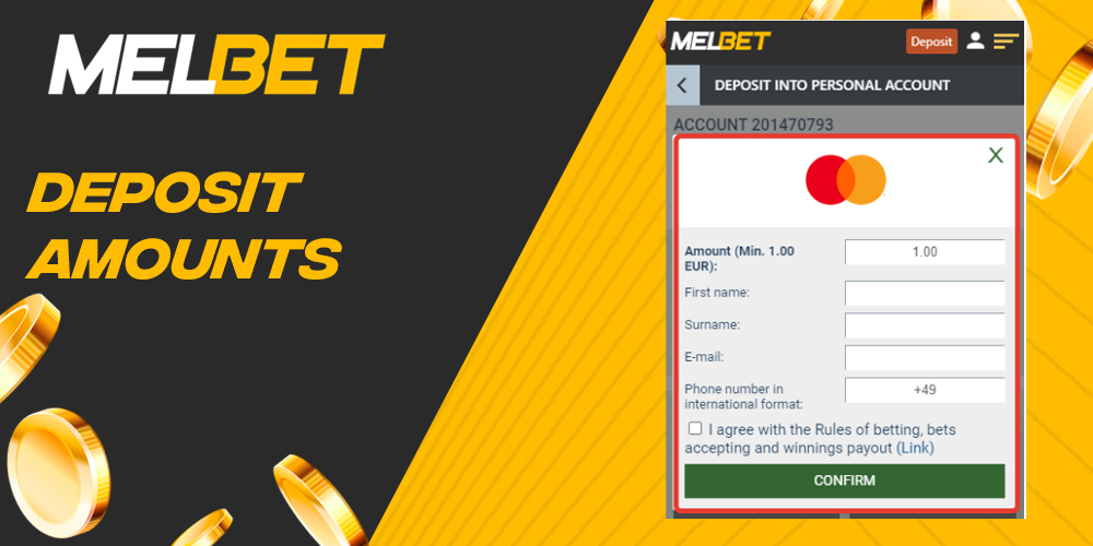 Available deposit amounts on the Melbet bookmaker website 