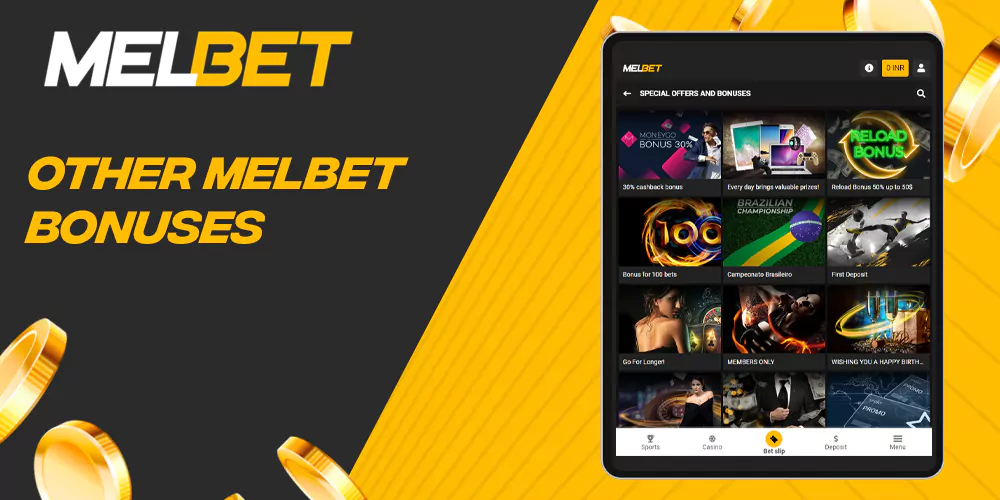 A wide range of different bonuses from Melbet for users from India