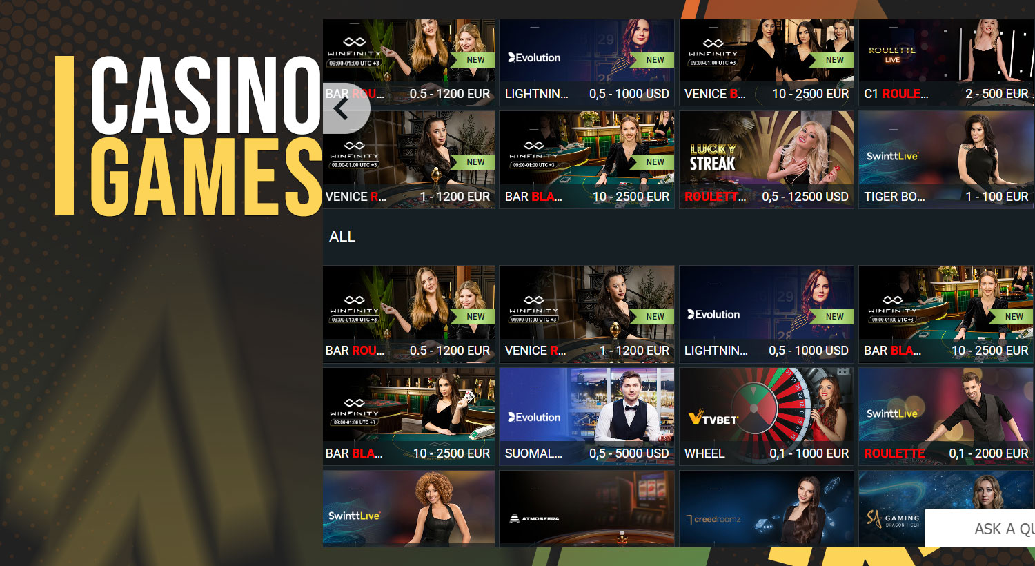 all available casino games on the melbet platform.