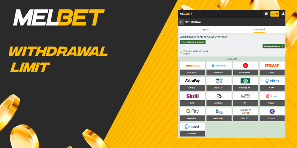 Available withdrawal limits for Melbet India